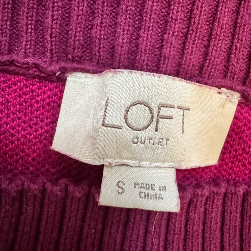 LOFT Fuchsia Checkered Crew Neck Sweater (Small) - Picture 3 of 6